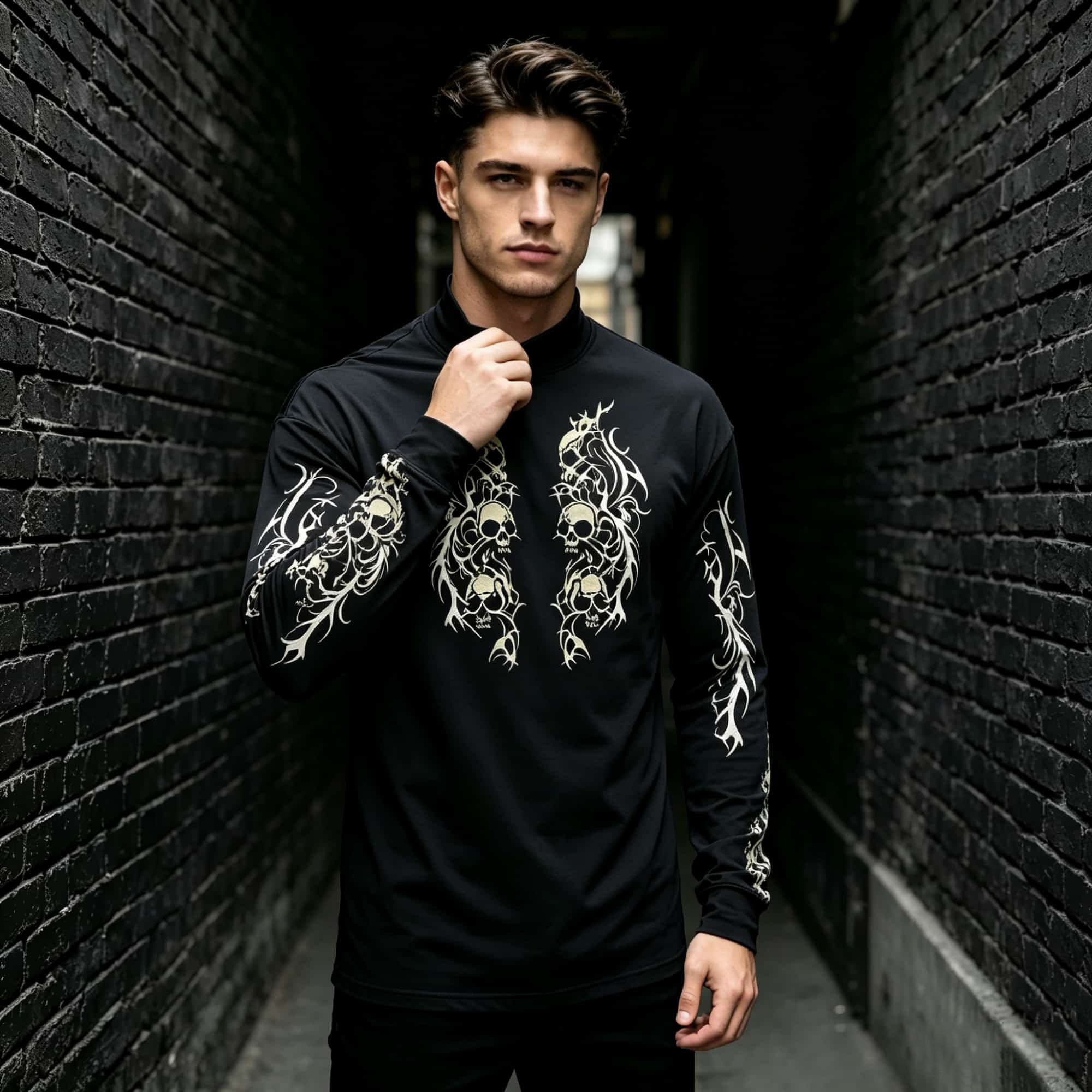 Tee Graphic Print - Kaos Pria Lengan Panjang Mock Neck