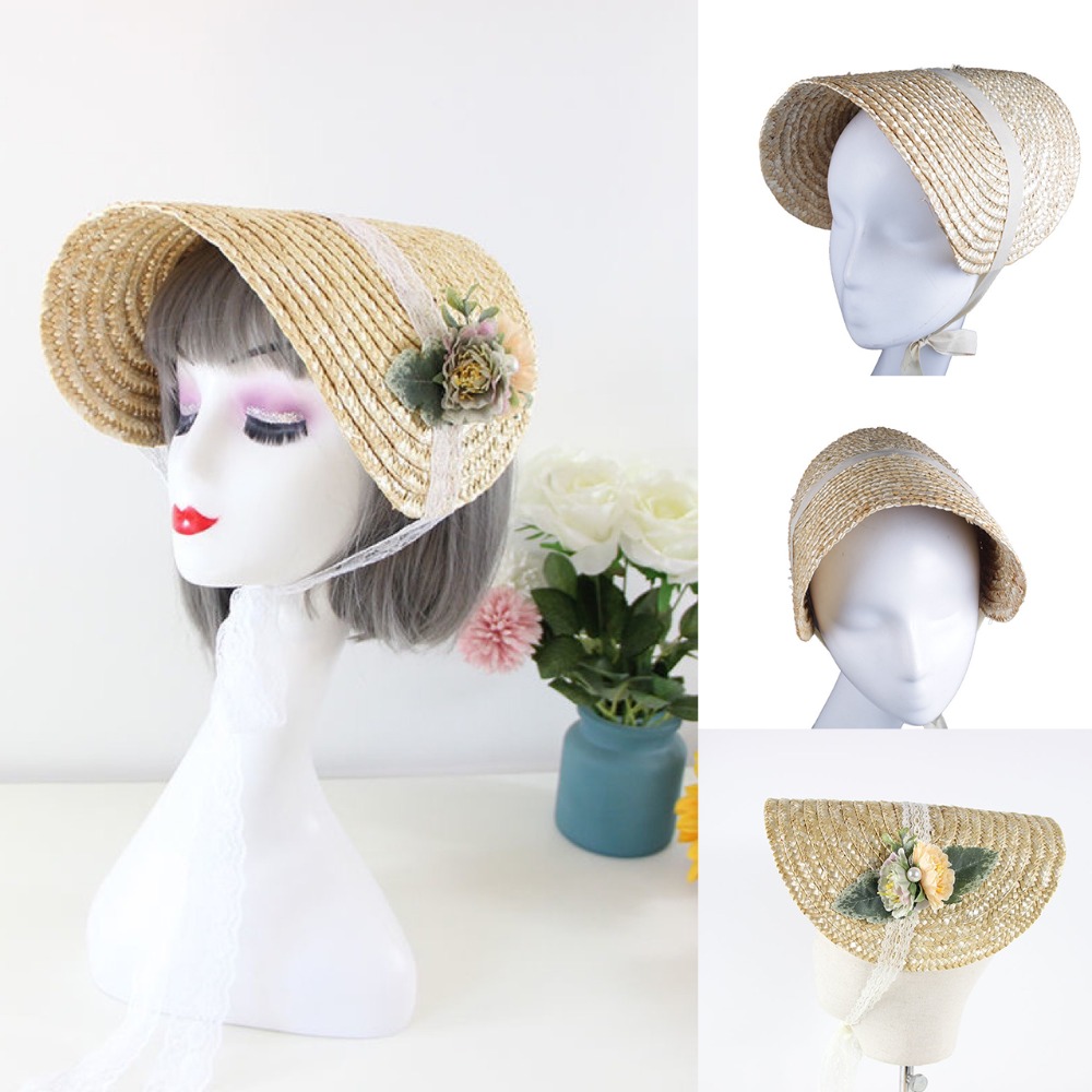 Bucket Hat Straw - Topi Jerami Gaya Lolita Prancis, Bonnet
