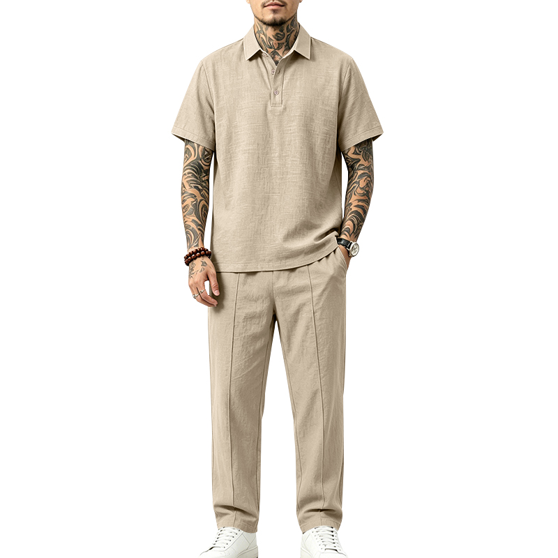Short Linen Drawstring - Set Polo 2 Potong Pria Kemeja
