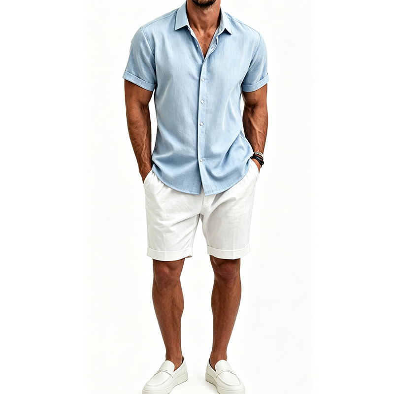 Short Linen Drawstring - Setelan Kemeja dan Celana Pendek Pria