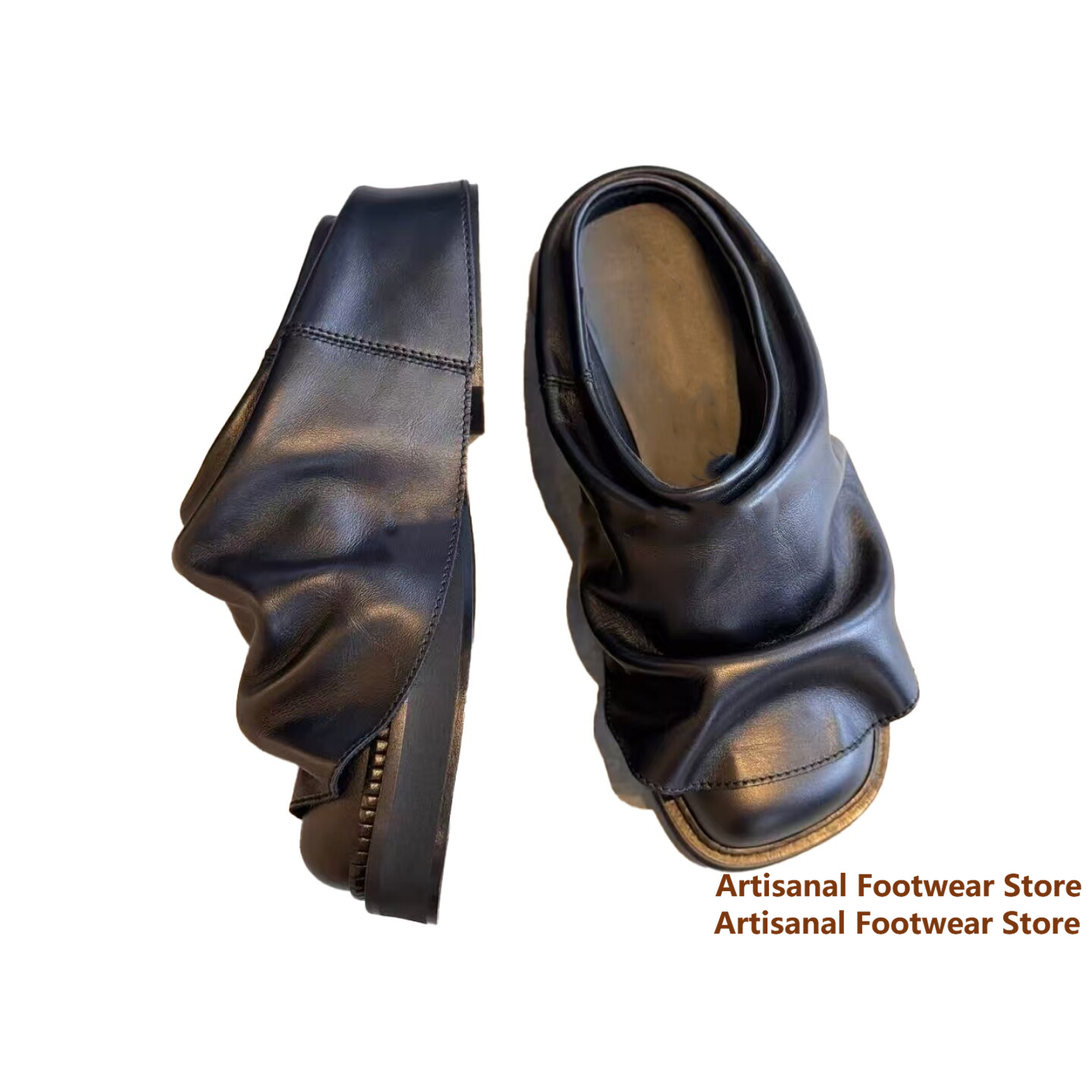 Flip Flop Leather Men - Sandal Selop Kulit Lembut Berdetail Ruched,