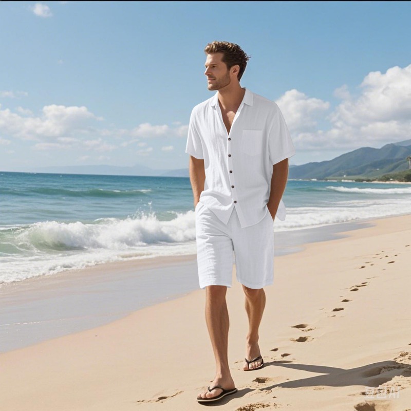 Setelan Kemeja Kerah Camp dan  - Linen Shirt Breathable ulasan dan harga