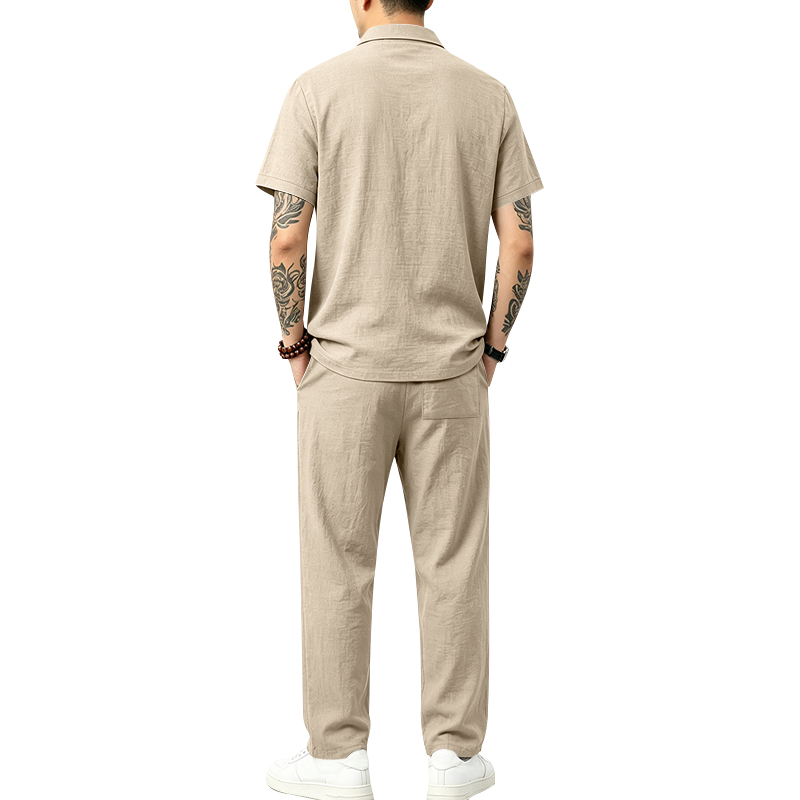 Set Polo 2 Potong Pria Kemeja  - Short Linen Drawstring ulasan dan harga